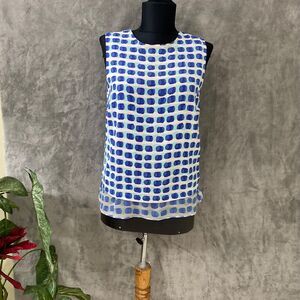 Kate Spade NY Island Stamp Dots Layered Top Tank XS Silk Blue White Sleeveless